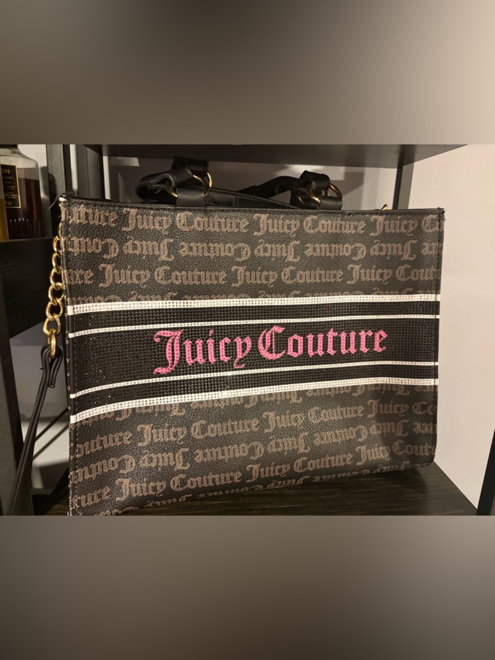 Juicy Couture Black Logo Handbag w/ Pink Glitter Lettering